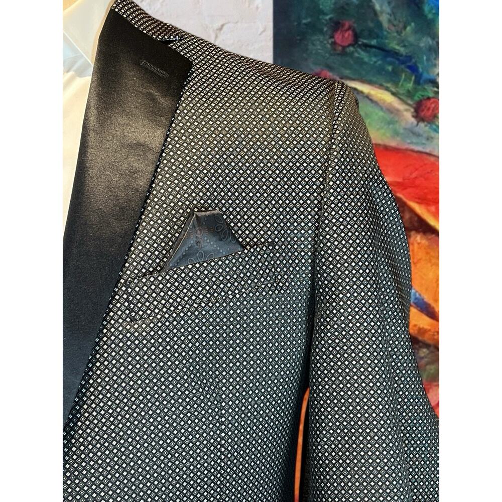 New Van Heusen Mens 42L Black White Geometric Tuxedo Dinner Jacket - Picture 7 of 15